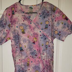 Peanuts Snoopy Women's scrub top with tie in back and two front pockets